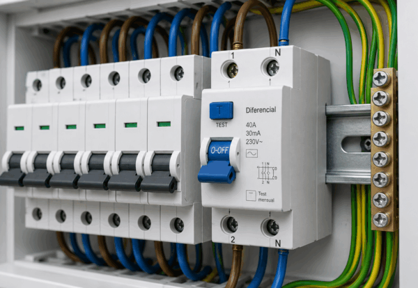 Interruptor diferencial instalado en un cuadro eléctrico, clave para evitar que salte el diferencial