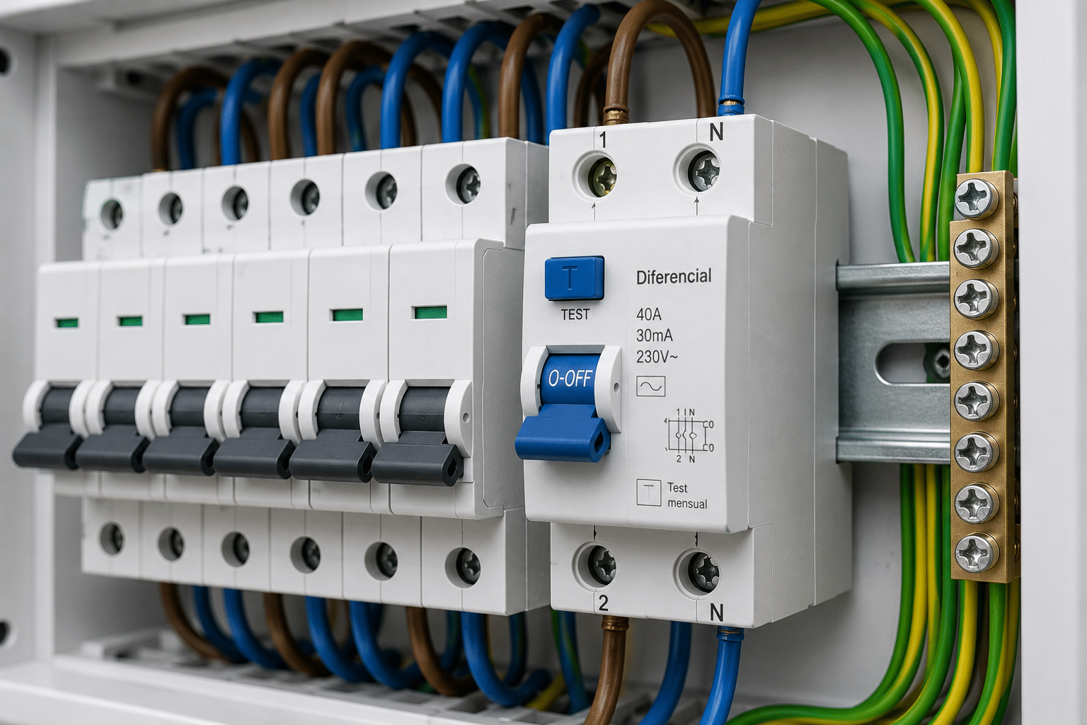 Interruptor diferencial instalado en un cuadro eléctrico, clave para evitar que salte el diferencial